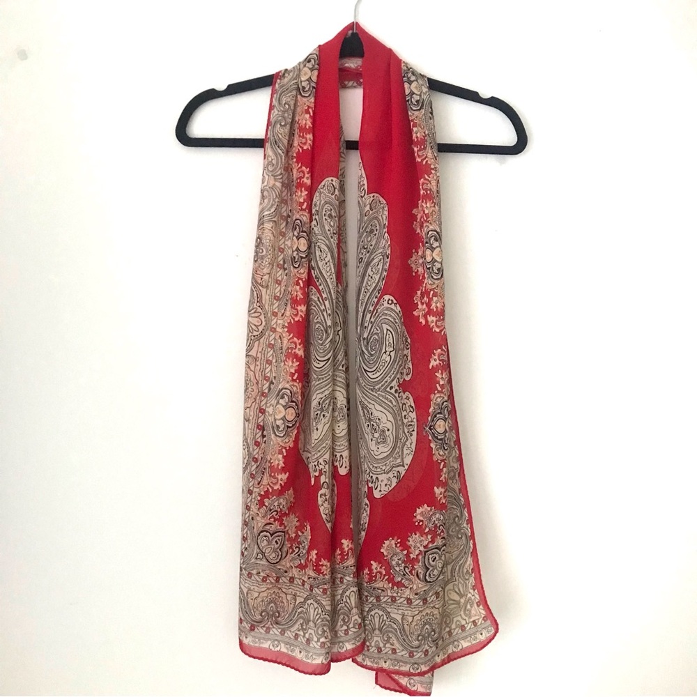 Vintage Red Paisley Print Lightweight Scarf | Boho Wrap Shawl